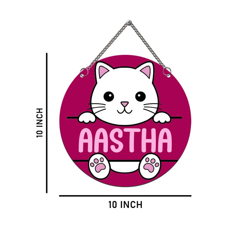 Personalized Cute Cat Theme Wall Hanging for Girls Bedroom and Study Room Nameplate for Door Home Decor Wall Art Decor Return Gift